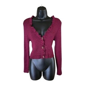 Fashion Nova Maroon Ruffle Cardigan Sweater